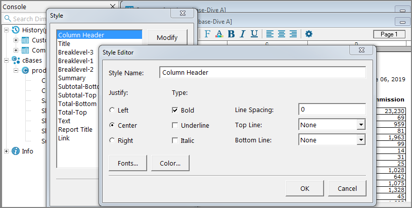 Report item style editor.